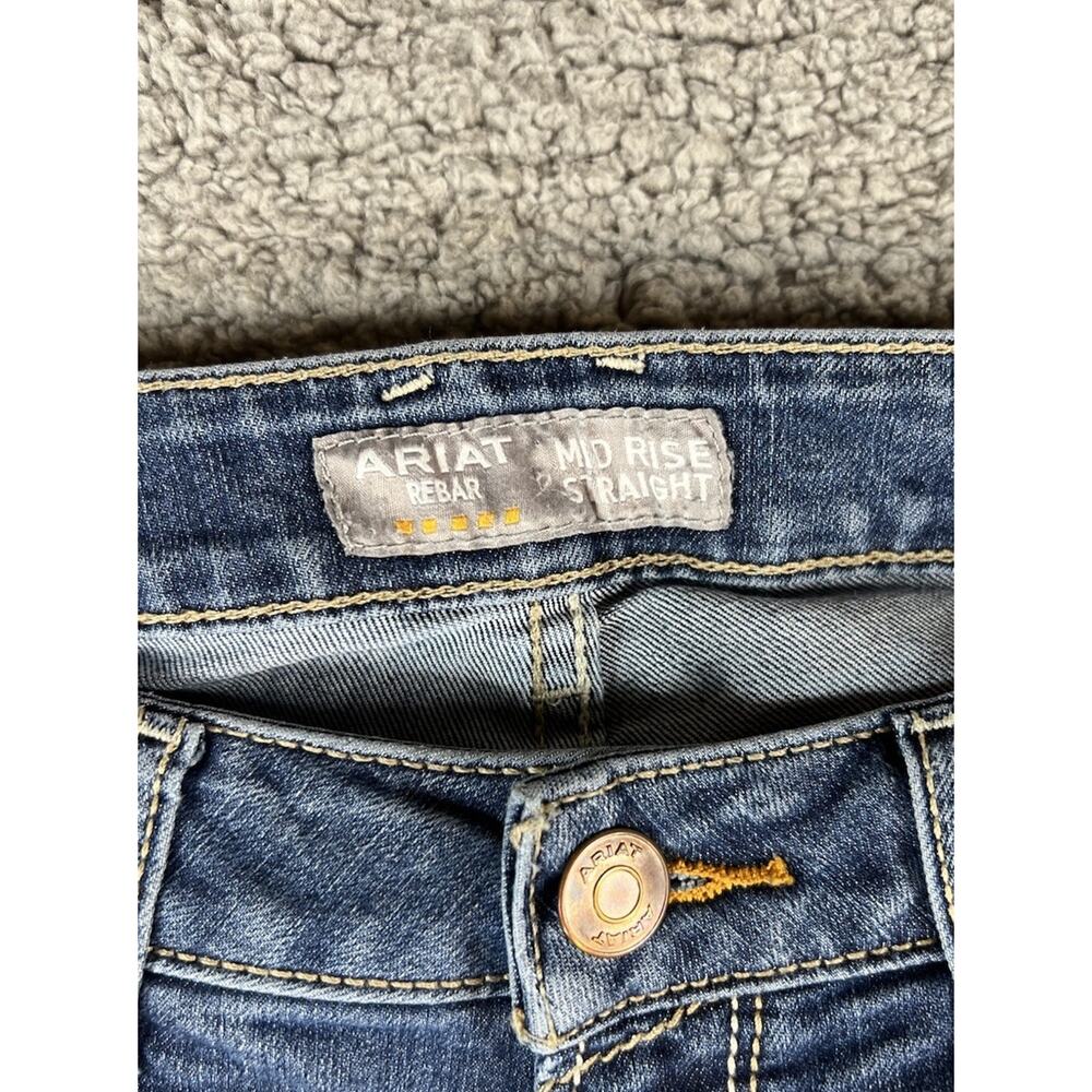 Ariat Jeans Womens 29L Blue Rebar Mid Rise Straight Leg Cargo Medium Wash Denim - Picture 10 of 15
